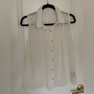 White Sleeveless Blouse with Floral Collar